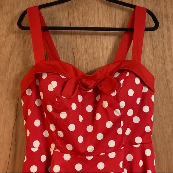 GOLIGHTLY PIN UP GIRL Red & White Polkadots Full Skirt Fit & Flare Midi DRESS! - Picture 4 of 15